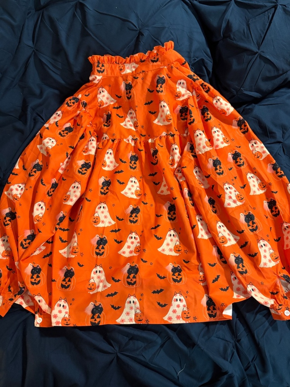 Halloween Print Orange Skirt with Ghosts & Jack-o'-Lanterns
